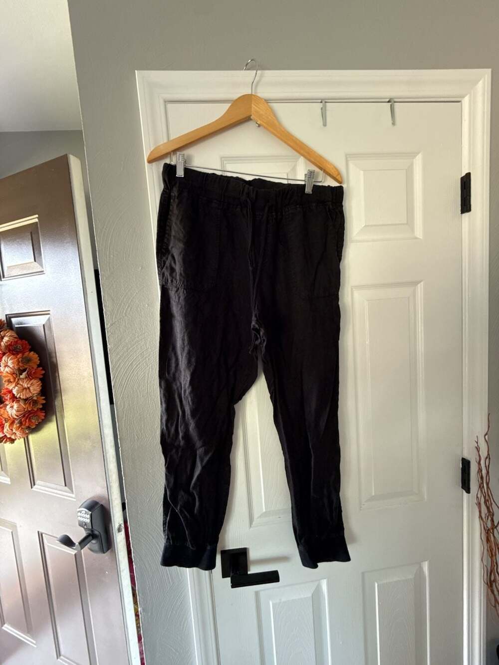 Caslon Linen Jogger Pants Size M Black Drawstring Pockets